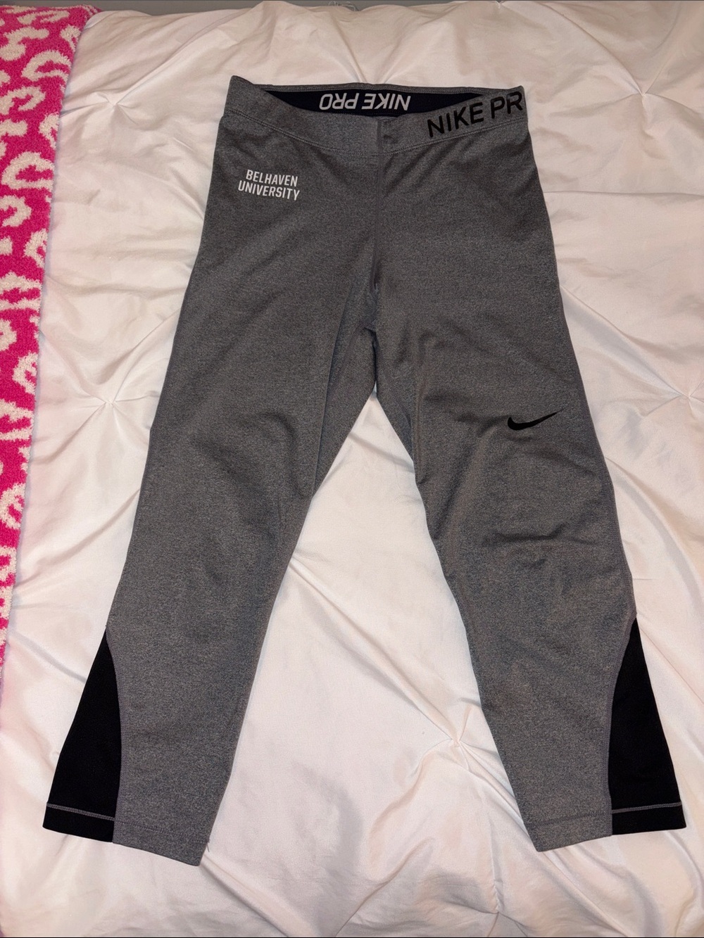Nike Women’s Gray Athletic Leggings with Belhaven University Text
